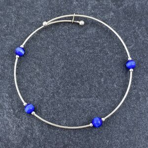 Women's Sterling Silver 925 Memory Wire Blue Simulated Cat's Eye Bracelet 8"